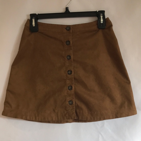 Abercrombie & Fitch Tan camel button down trendy mini skirt faux suede size S - Picture 2 of 6